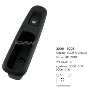 SAĞ-SOL ARKA CAM AÇMA DÜĞMESI 3008-5008 2009-2016  4 PIN 96759764ZD-96662297XT-6490.RK