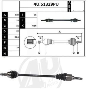 AKS KOMPLE SAĞ NEMO-BIPPER 1.4HDI (DIŞ FREZE: 25, İÇ FREZE: 22, UZUNLUK: 889 MM) 1607734980-3273.TC