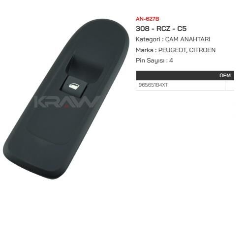 SAĞ ÖN CAM AÇMA DÜĞMESİ RCZ-308-C5 4 PİN