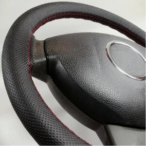 WENTT NOKTALI SİYAH DERİ & KIRMIZI DİKİŞLİ DİREKSİYON KILIFI